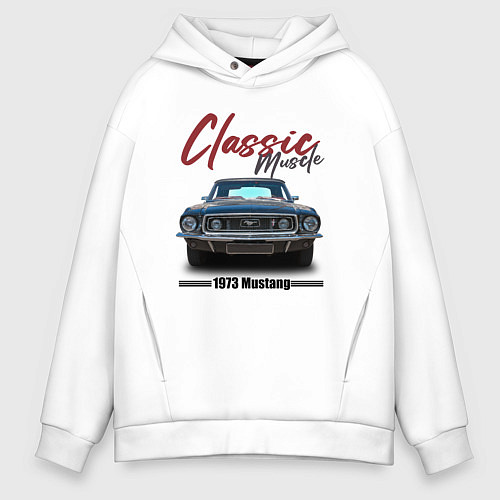 Мужское худи оверсайз Американский маслкар Ford Mustang 1973 года / Белый – фото 1