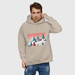 Толстовка оверсайз мужская Новогодний домик, цвет: миндальный — фото 2