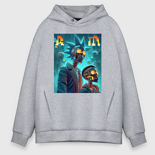 Мужское худи оверсайз Rick and Morty - cyberpunk fantasy / Меланж – фото 1