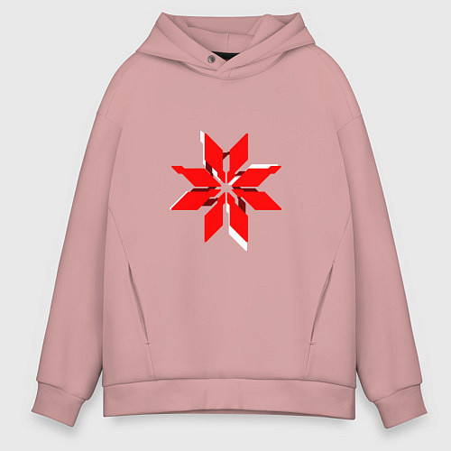 Мужское худи оверсайз Красно-белая киберпанк звезда / Пыльно-розовый – фото 1