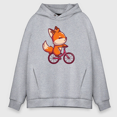Мужское худи оверсайз Лисичка на велике / Меланж – фото 1