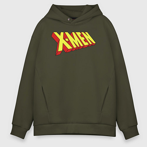 Мужское худи оверсайз Люди икс лого / Хаки – фото 1