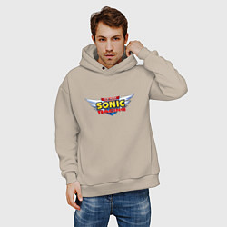 Толстовка оверсайз мужская Team Sonic racing - logo, цвет: миндальный — фото 2