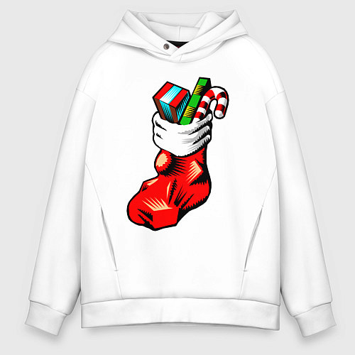 Мужское худи оверсайз Рождественский чулок / Белый – фото 1