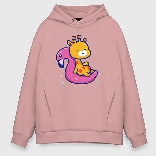 Мужское худи оверсайз Жираф в бассейне / Пыльно-розовый – фото 1