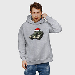 Толстовка оверсайз мужская Советский новогодний танк, цвет: меланж — фото 2