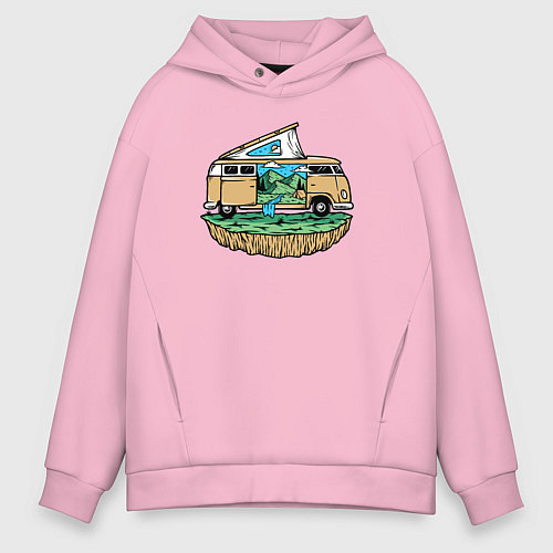 Мужское худи оверсайз Выезд на природу / Светло-розовый – фото 1