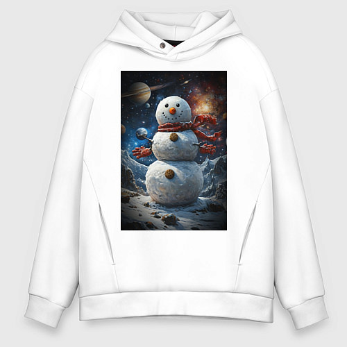 Мужское худи оверсайз Снеговик в космосе / Белый – фото 1