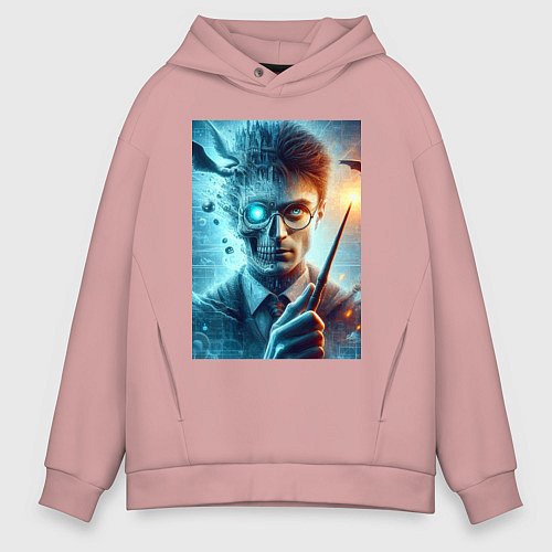 Мужское худи оверсайз Harry Potter - wizard with magic stick / Пыльно-розовый – фото 1