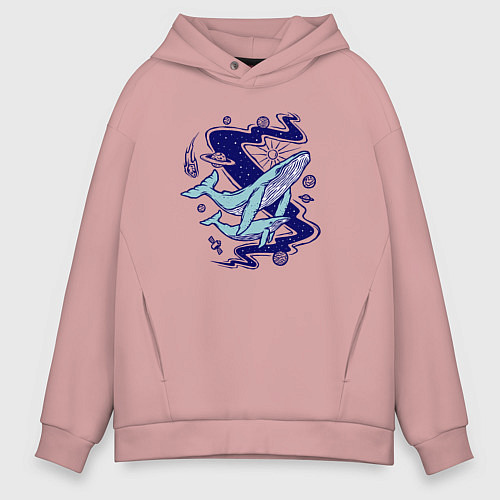 Мужское худи оверсайз Космические киты / Пыльно-розовый – фото 1