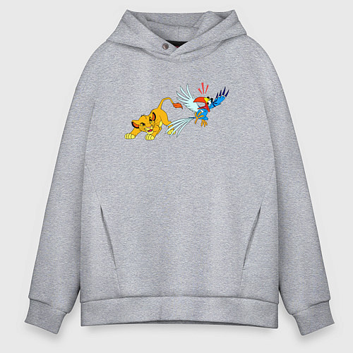 Мужское худи оверсайз Simba и попуг Зазу - The Lion King / Меланж – фото 1