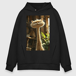 Толстовка оверсайз мужская Кот с длинной шеей, цвет: черный