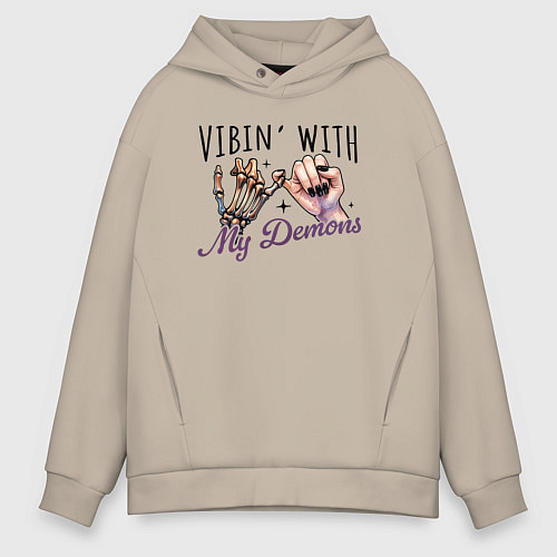 Мужское худи оверсайз Vibing with demons / Миндальный – фото 1