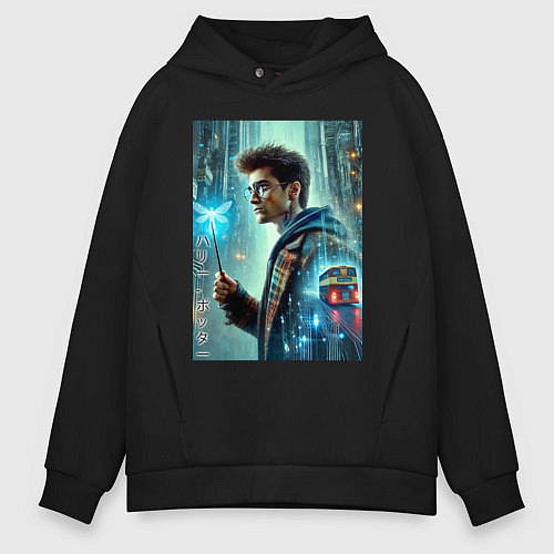 Мужское худи оверсайз Harry Potter - urban style / Черный – фото 1