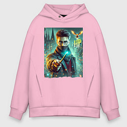 Мужское худи оверсайз Harry Potter with a magic wand - ai art fantasy