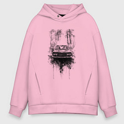 Толстовка оверсайз мужская Авто в лесу, цвет: светло-розовый