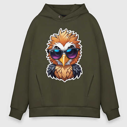 Мужское худи оверсайз Орел в очках / Хаки – фото 1
