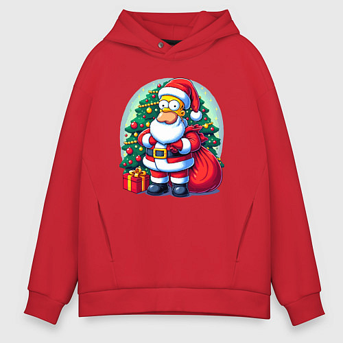 Мужское худи оверсайз Santa Simpson - ai art / Красный – фото 1