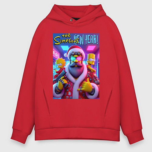 Мужское худи оверсайз Simpsons new year - ai art fantasy / Красный – фото 1