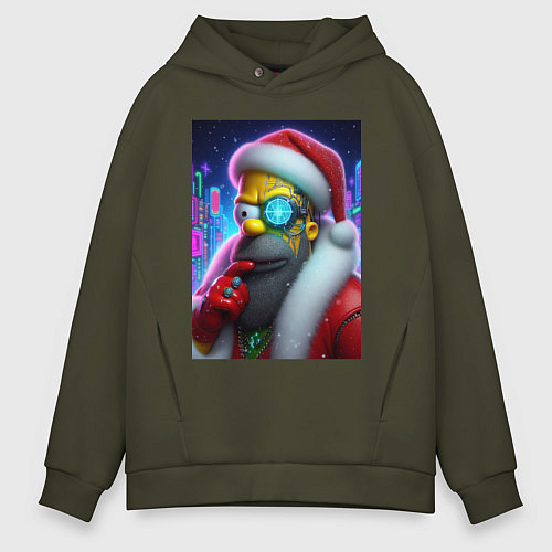 Мужское худи оверсайз Simpson Claus - cyberpunk / Хаки – фото 1