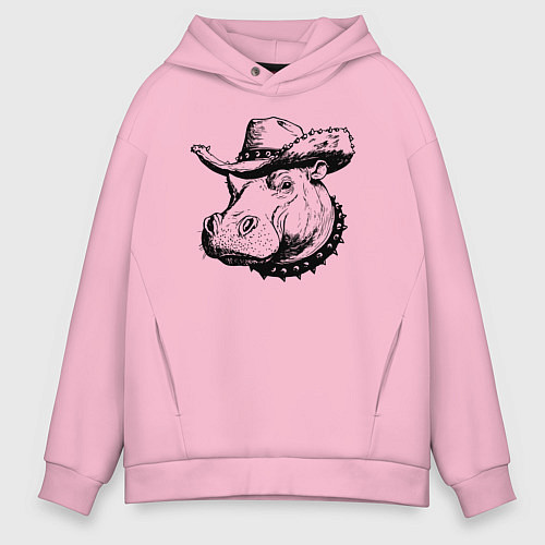 Мужское худи оверсайз Бегемот ковбой / Светло-розовый – фото 1