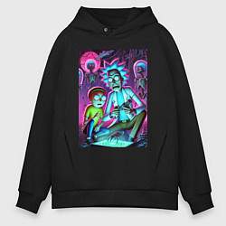 Толстовка оверсайз мужская Рик и Морти изучают инопланетное насекомое, цвет: черный