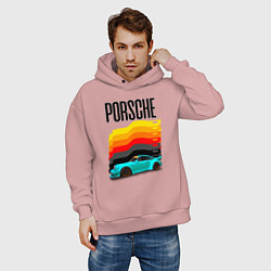 Толстовка оверсайз мужская Автомобиль Porsche на фоне флага Германии, цвет: пыльно-розовый — фото 2