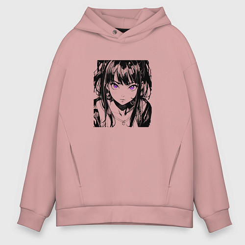 Мужское худи оверсайз Девушка с фиалковыми глазами / Пыльно-розовый – фото 1