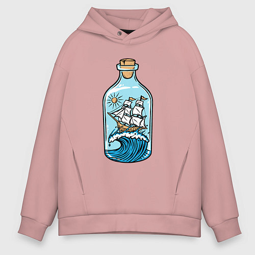 Мужское худи оверсайз Парусник в бутылке / Пыльно-розовый – фото 1