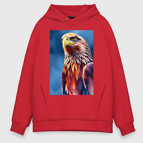 Мужское худи оверсайз Орел на синем фоне / Красный – фото 1