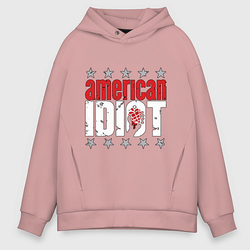 Мужское худи оверсайз Green Day - american idiot / Пыльно-розовый – фото 1