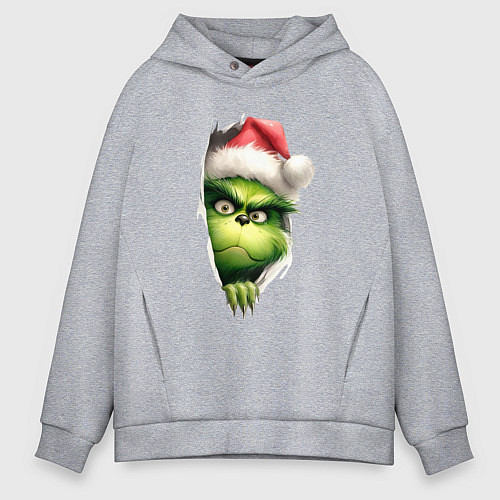 Мужское худи оверсайз Гринч похититель рождества в ожидании нового года / Меланж – фото 1