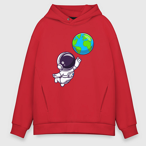 Мужское худи оверсайз Прикосновение планеты / Красный – фото 1
