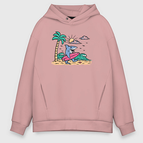 Мужское худи оверсайз Акула серфер / Пыльно-розовый – фото 1