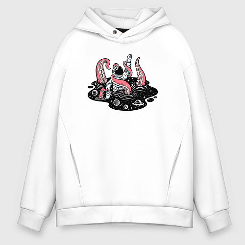 Мужское худи оверсайз Схватка с космическим осьминогом / Белый – фото 1