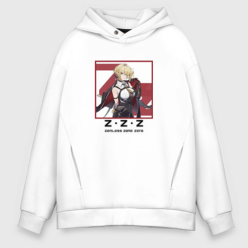 Мужское худи оверсайз Эвелин Шевалье - Zenless Zone Zero / Белый – фото 1