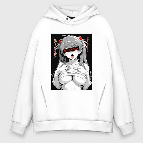 Мужское худи оверсайз Sexy Asuka Langley - Evangelion / Белый – фото 1