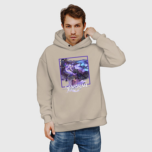 Мужское худи оверсайз Чёрный Лебедь / Миндальный – фото 3