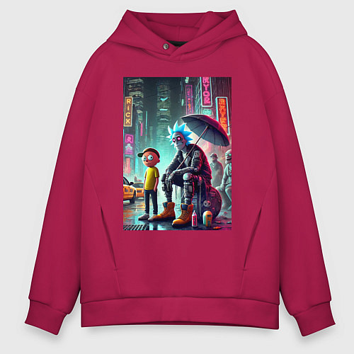 Мужское худи оверсайз Rick and Morty are homeless people from New York / Маджента – фото 1