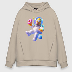Толстовка оверсайз мужская Гомер Симпсон в открытом космосе, цвет: миндальный