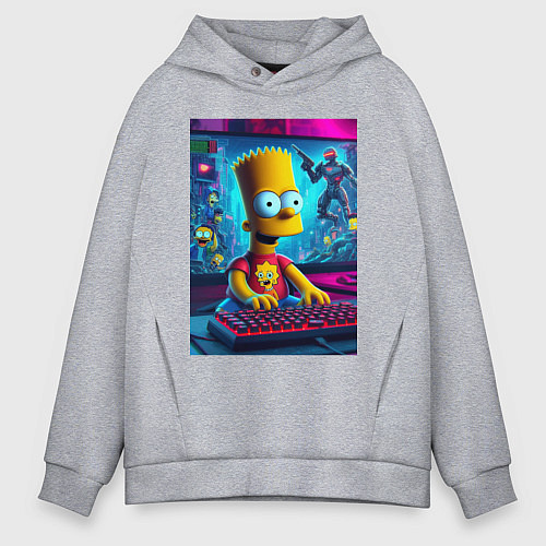 Мужское худи оверсайз Барт Симпсон увлёкся игрой / Меланж – фото 1