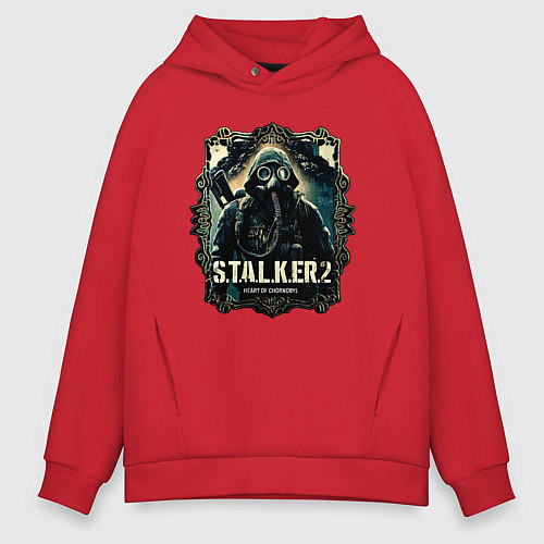 Мужское худи оверсайз Stalker 2 heart of Chornobyl radiations / Красный – фото 1