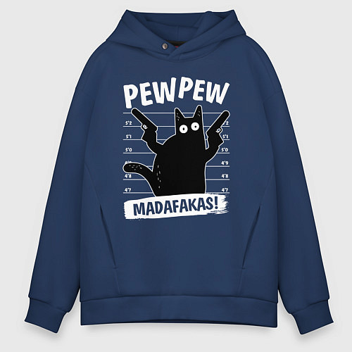 Мужское худи оверсайз Кот с пушками / Тёмно-синий – фото 1