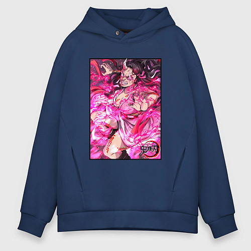Мужское худи оверсайз Клинок рассекающий демонов Незуко в битве / Тёмно-синий – фото 1