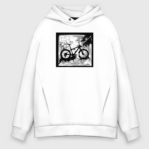 Мужское худи оверсайз Велосипед и пятна в стиле гранж / Белый – фото 1