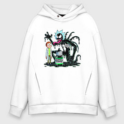 Толстовка оверсайз мужская Morty and Rick-Venom - ai art fantasy, цвет: белый