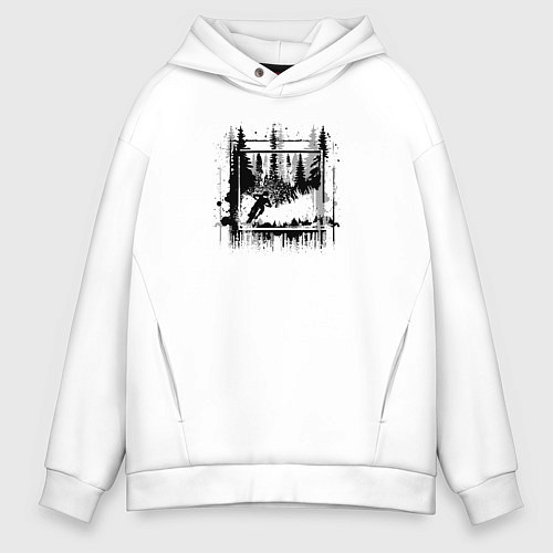 Мужское худи оверсайз Велосипедист и велосипед / Белый – фото 1