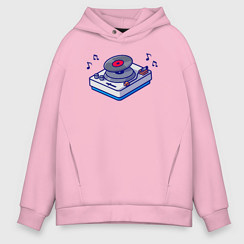 Мужское худи оверсайз Музыкальный виниловый проигрыватель / Светло-розовый – фото 1