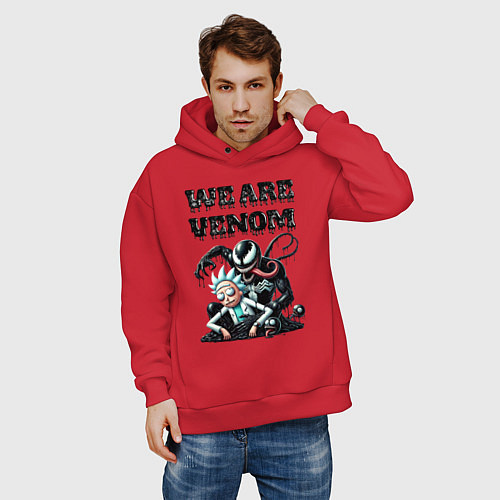 Мужское худи оверсайз Rick and slime - we are Venom / Красный – фото 3