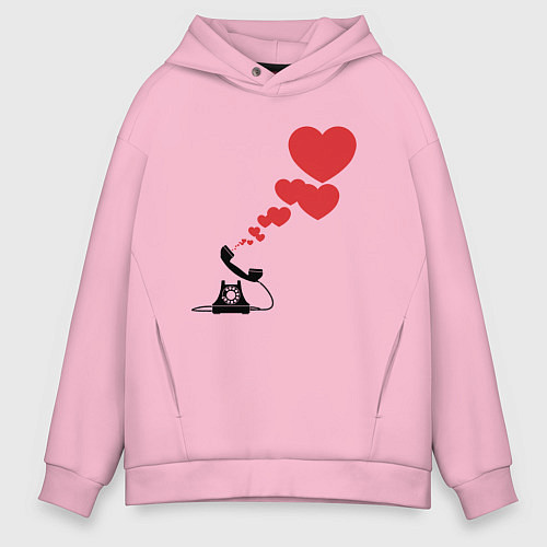 Мужское худи оверсайз Телефон с сердечками / Светло-розовый – фото 1